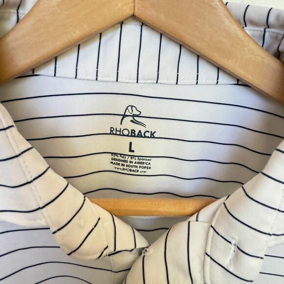 Rhoback Blue Striped Men's Polo Short Sleeve Performance Golf Shirt sz L - Picture 4 of 6